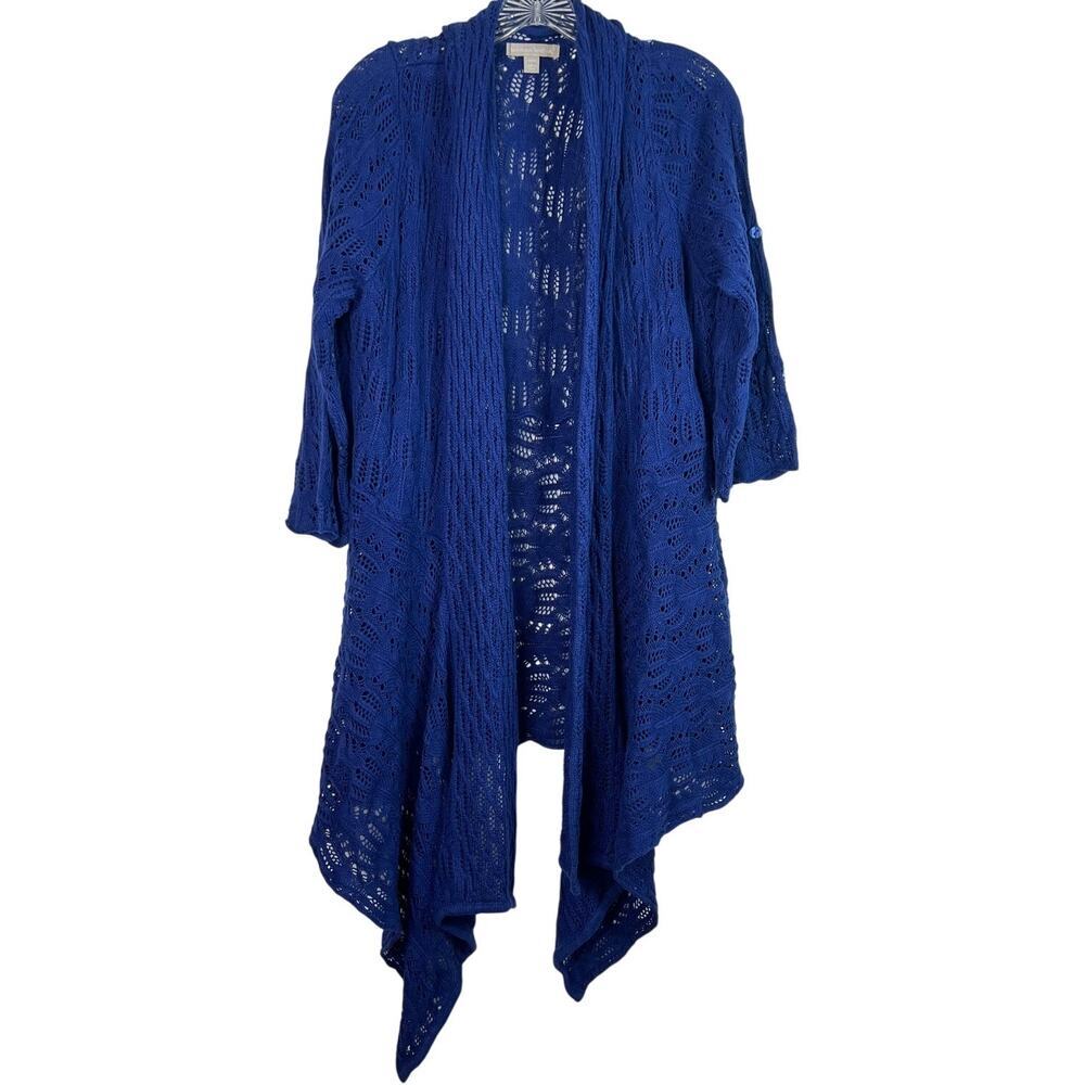 Woman Within NWT Waterfall Long Open Front Pointelle Cardigan 3/4 Sleeve Size L